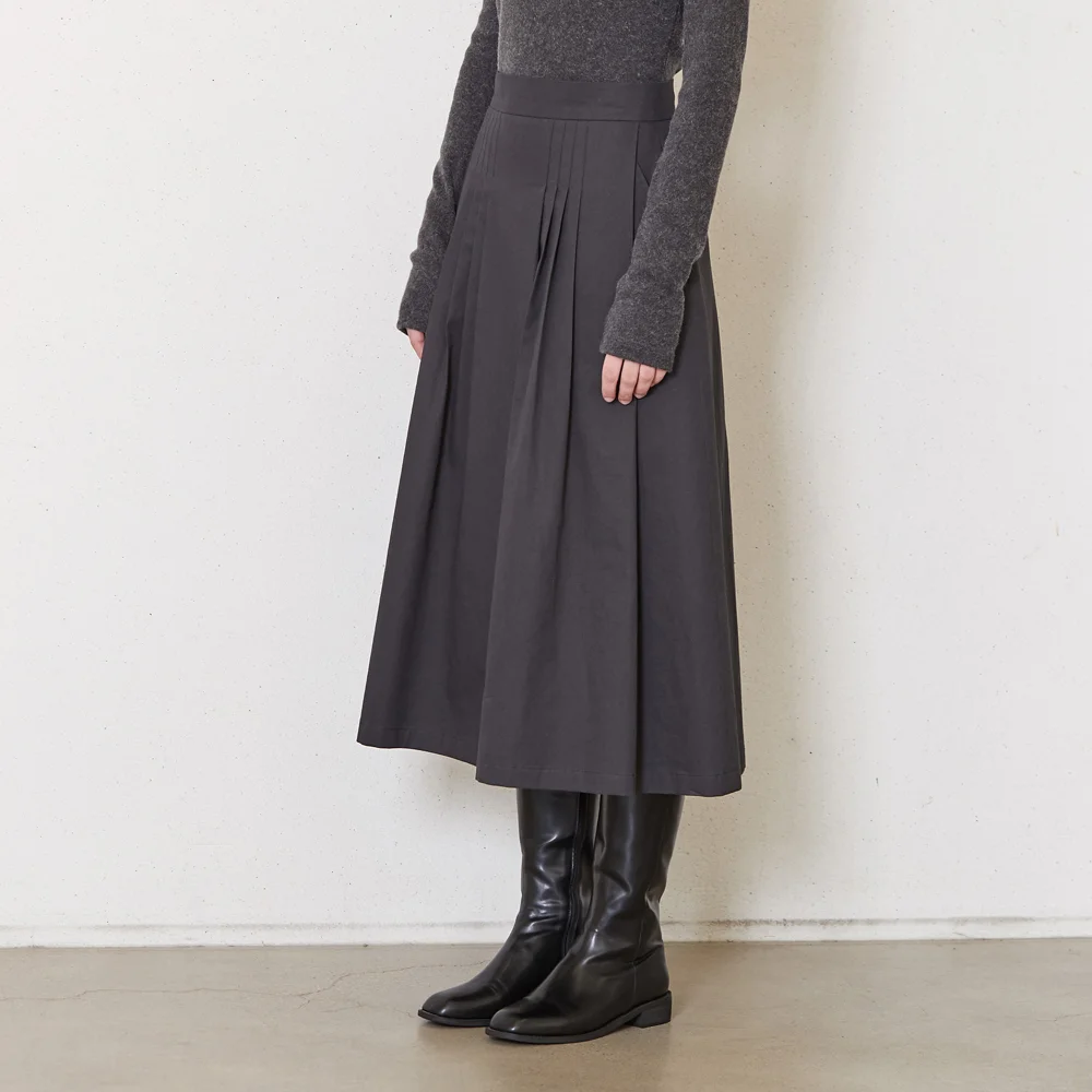 8-tuck cotton skirt_smoke