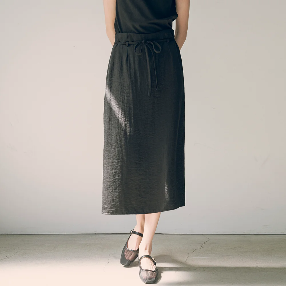 SIST9039 居家 絲滑 半身裙_Black