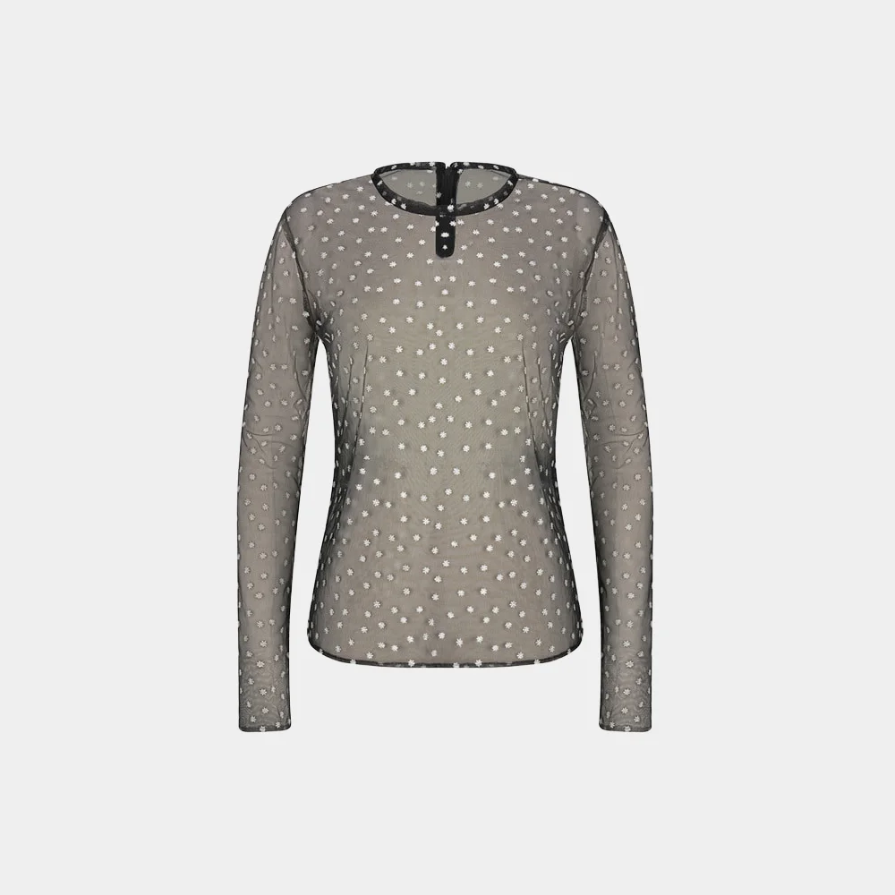 (W) JAPANESE FLORAL LACE TOP - BLACK