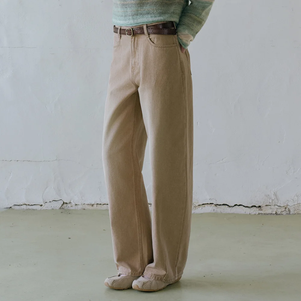 P3332 弧形 染色 褲子_Camel