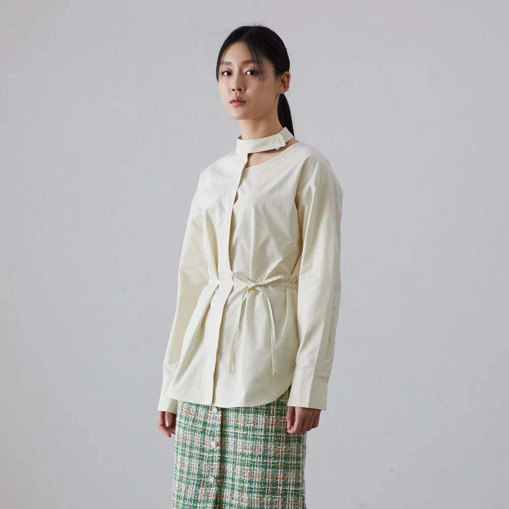 NECK POINT UNBALANCE SHIRT - YELLOW