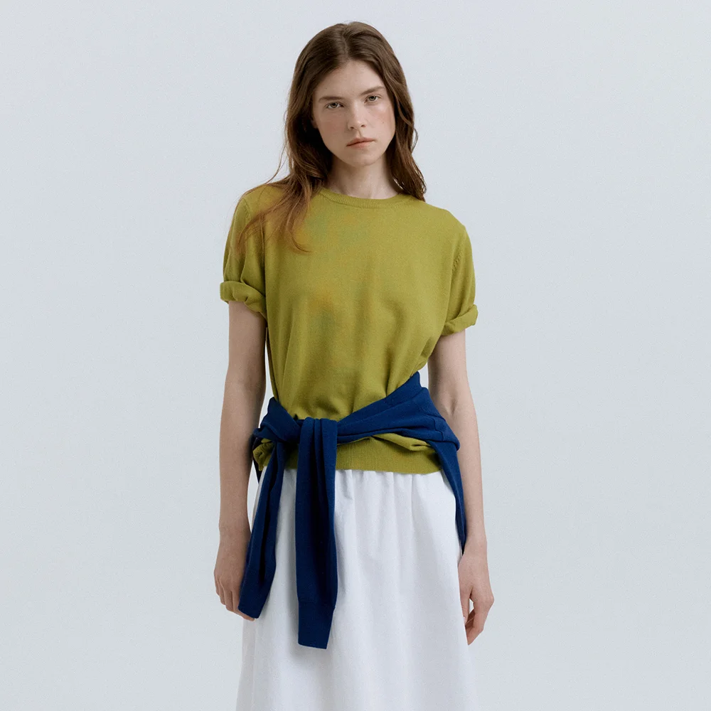 Round Short Sleeve Knit (Lime Green)