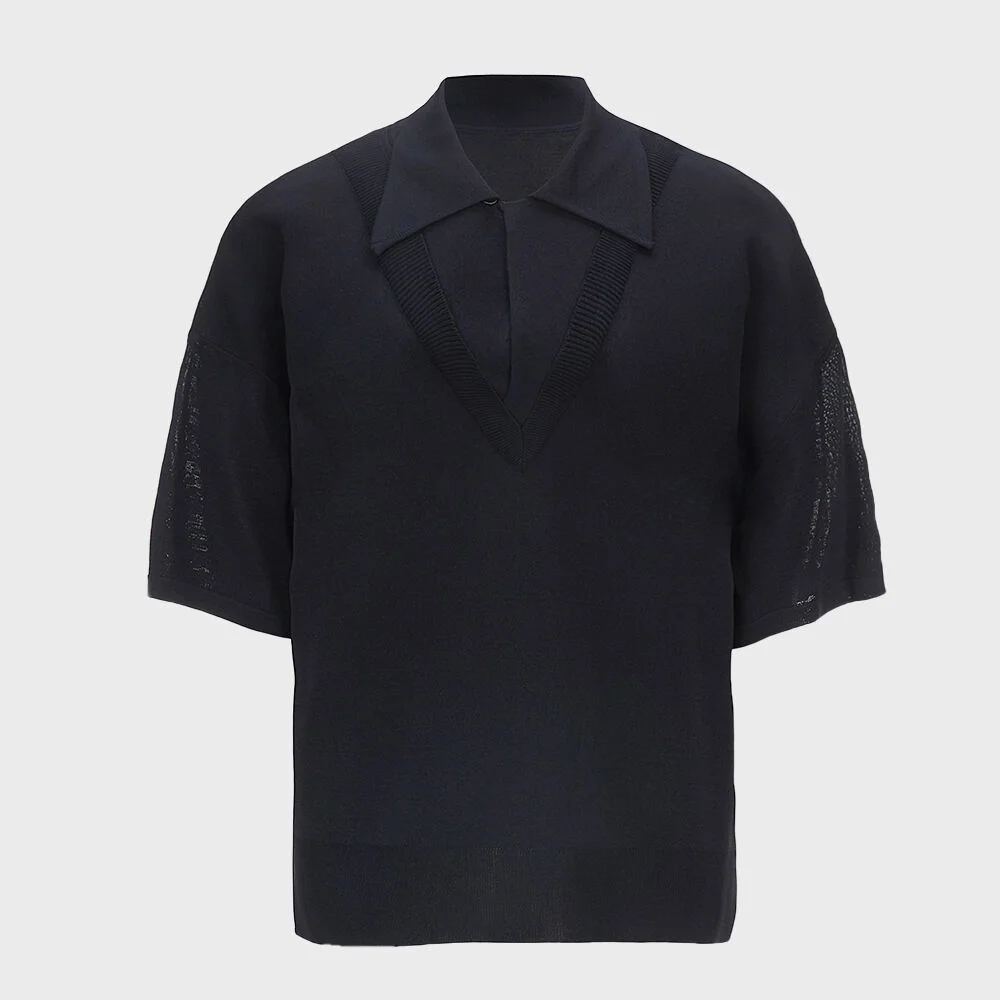LAYERED COLLAR V-NECK KNIT NAVY