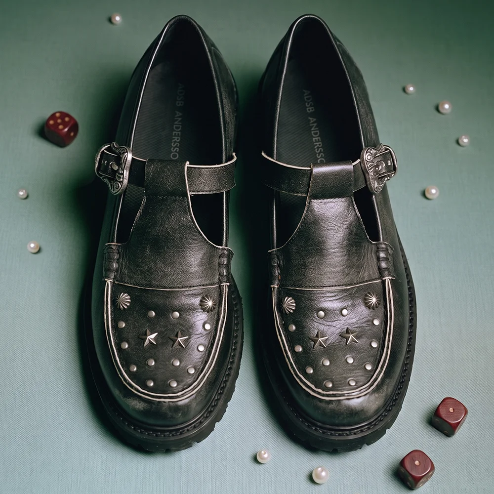 UNISEX WESTERN MARY JANE LOAFERS aaa464u(BLACK)