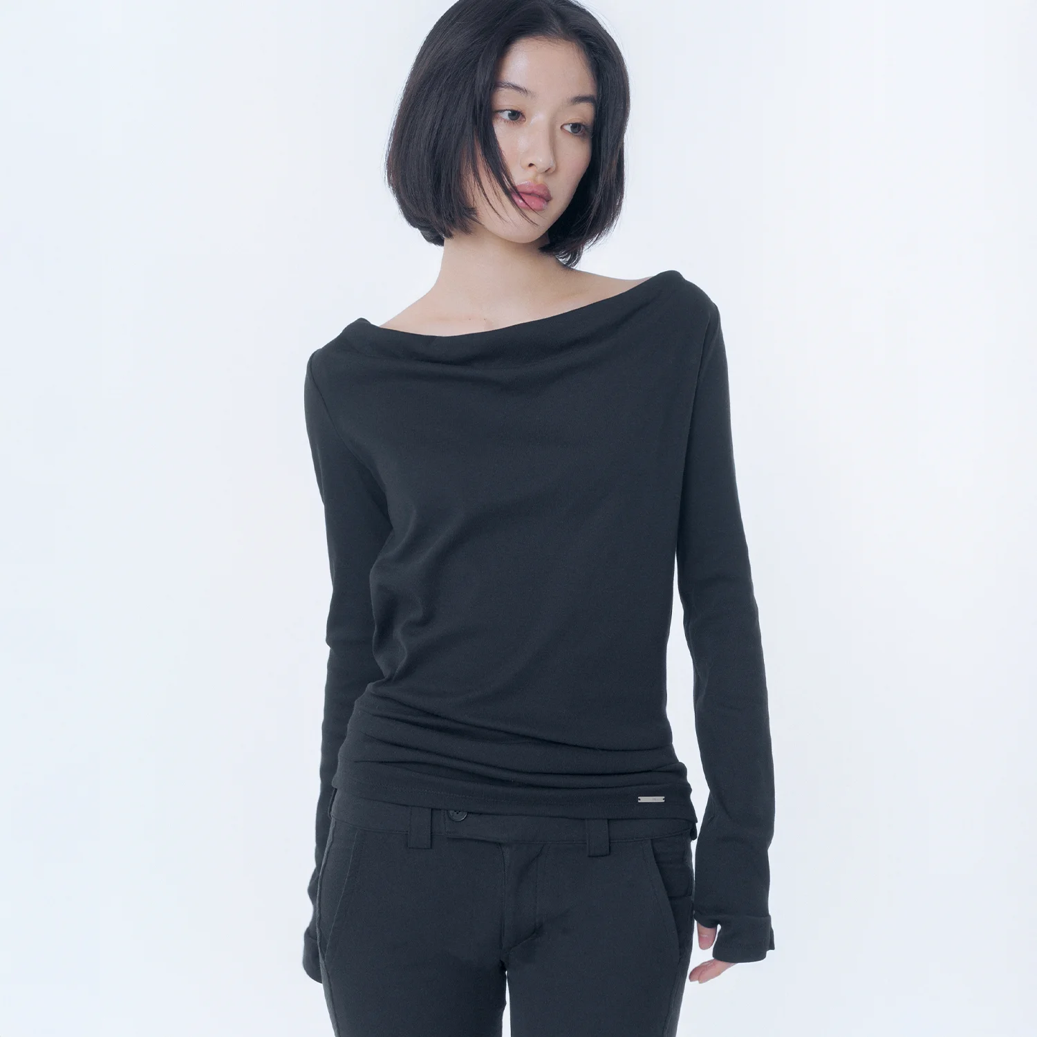 Cowl hoodie long sleeve BLACK