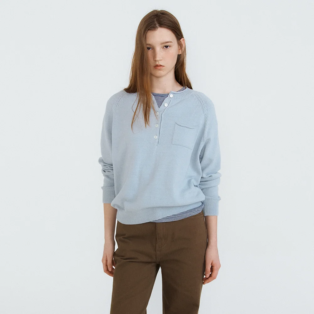Pocket Henley Knit (Light Blue)