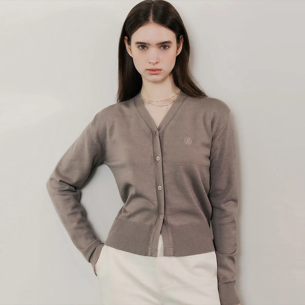 V NECK SYMBOL CARDIGAN_BEIGE GREY