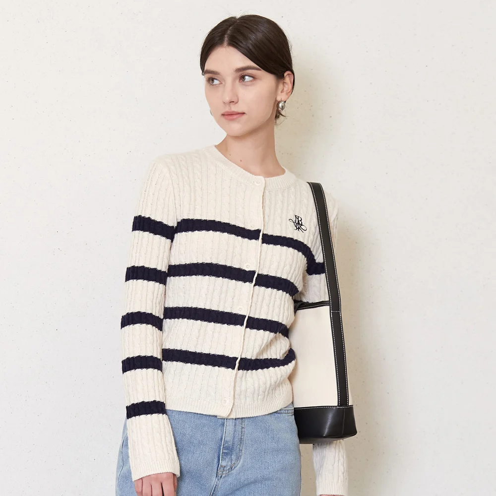 JK striped knit cardigan_cream