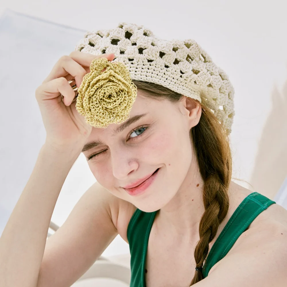 No.219 / Metallic Camellia Key Ring _ Gold (金屬色 山茶花 鉤織 鑰匙扣 _ 金色)