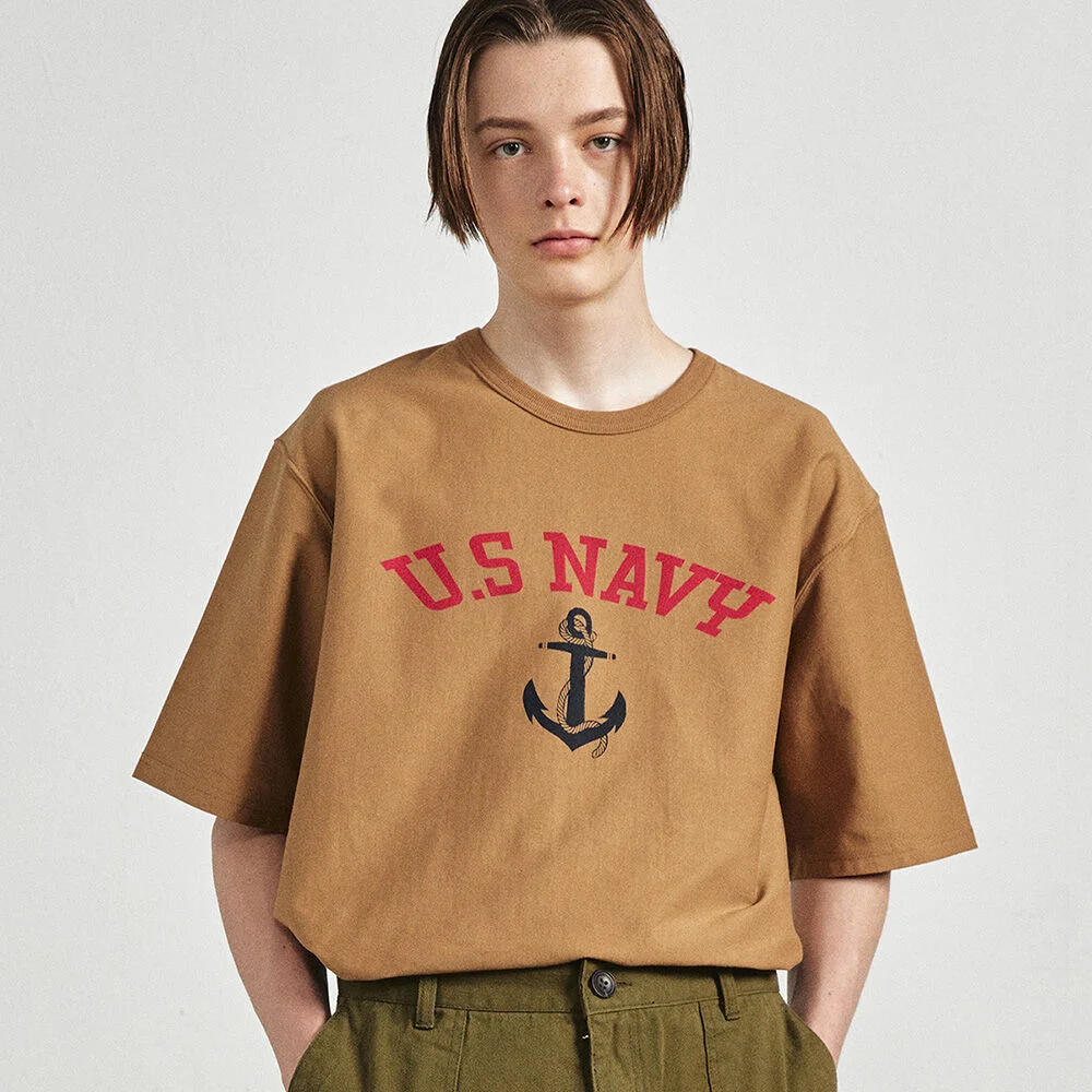 US 海軍藍 T恤 駝色