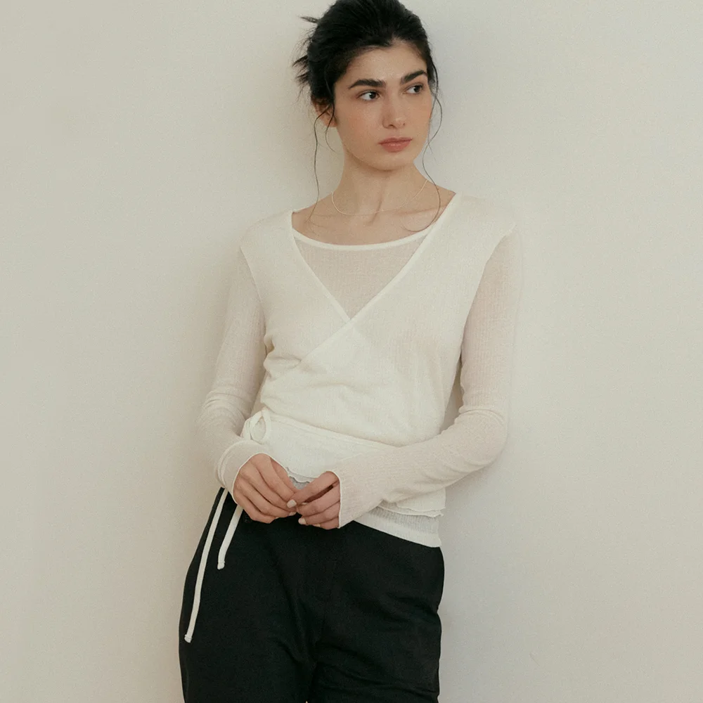 comos 1059 wrap frill T-shirt (ivory)