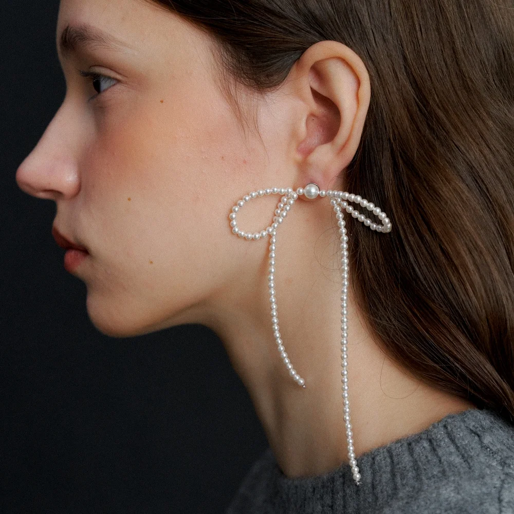 Great Pearl Ribbon Earrings (L233MER040)