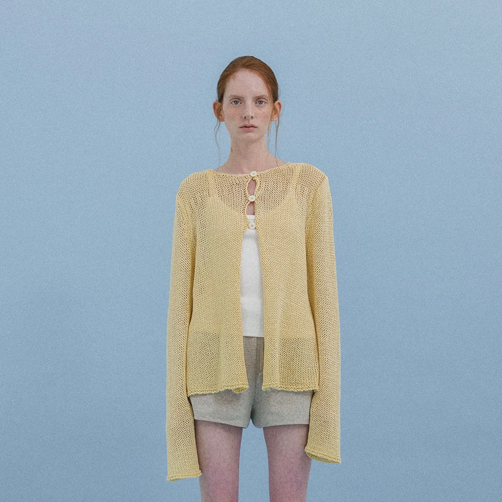 Muriel Net Knit Cardigan (Yellow)