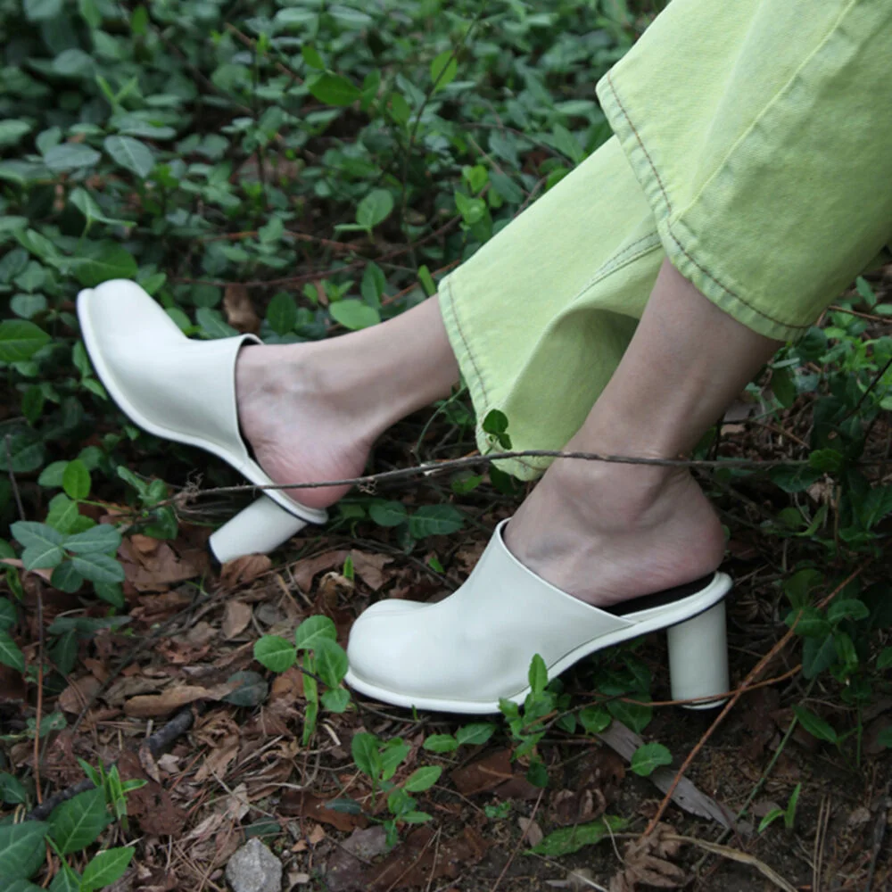 Julie Mules Leather Ivory