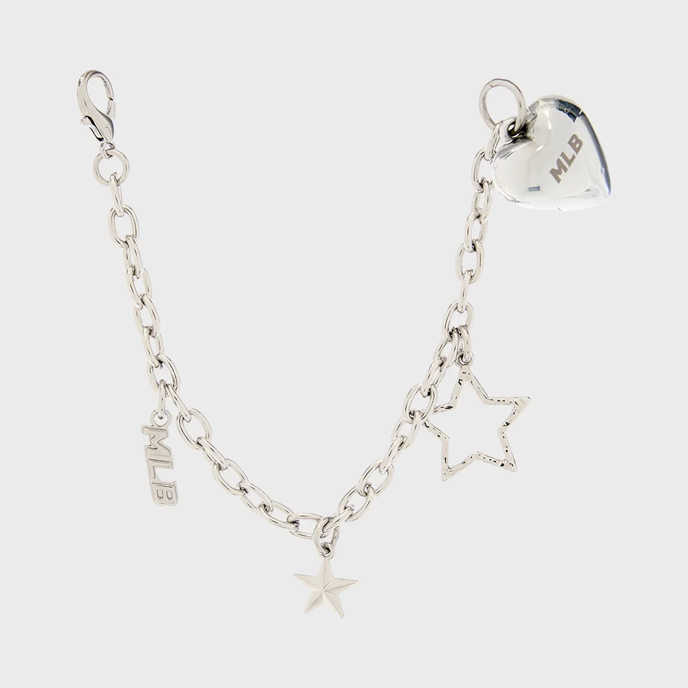 心形 星星 點綴 環 鏈條 鑰匙扣 MLB (Silver)