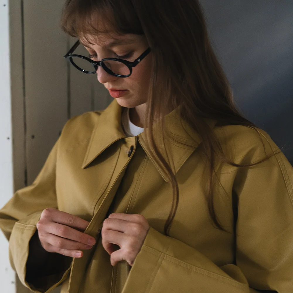 over single leather jacket_ yellow