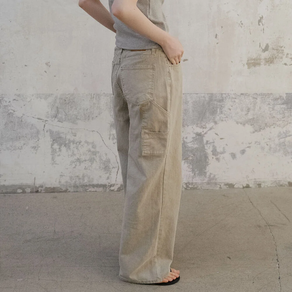 Cargo dyeing denim pants _Beige
