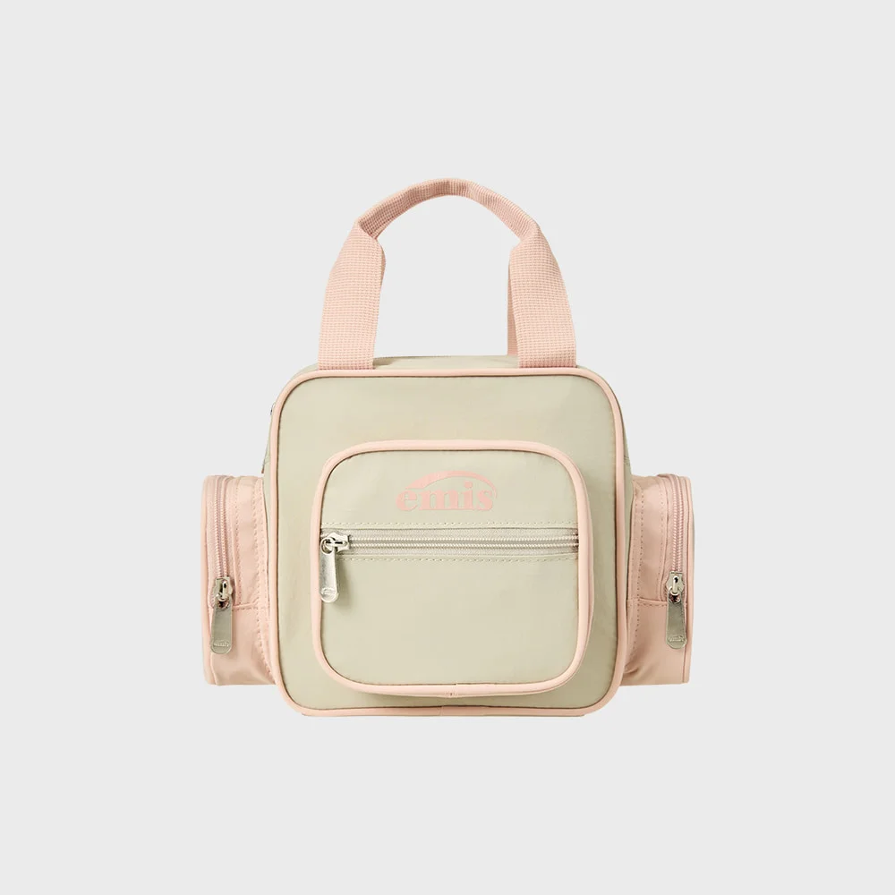 NYLON COLOR-BLOCK TOTE BAG-BEIGE
