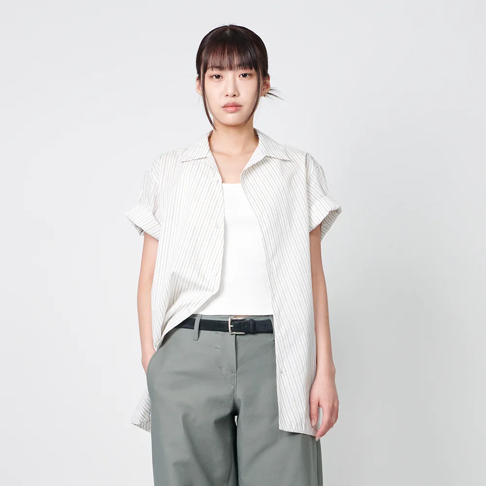 DIAGONAL STRIPE HALF SHIRTS WHITE(STRIPE)