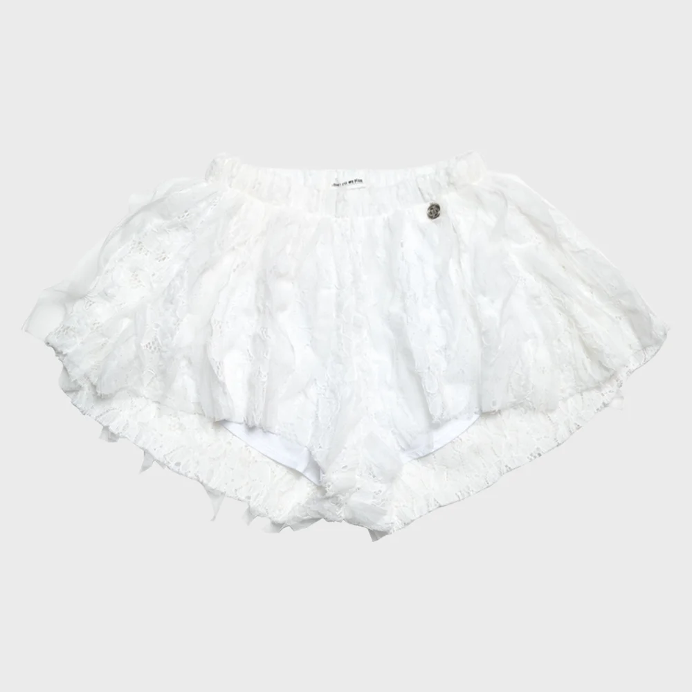 LACE FRILL FLORAL SHORTS_WHITE