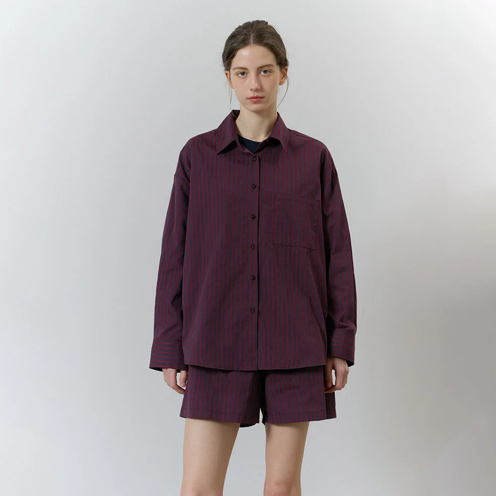 STRIPE PAJAMA SET_wine red (woman)