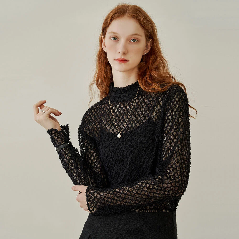 See through half pola t shirts - black
