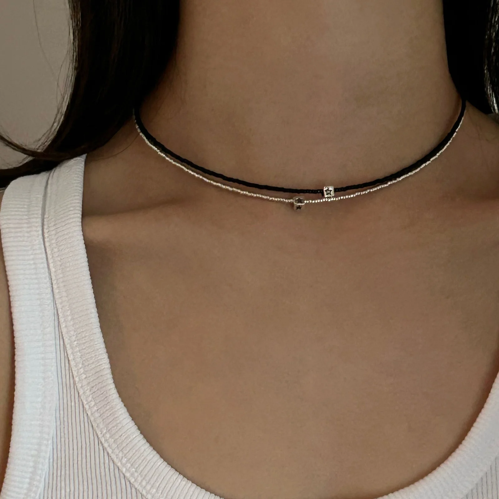 Silver Star Cube Necklace - Black & Silver