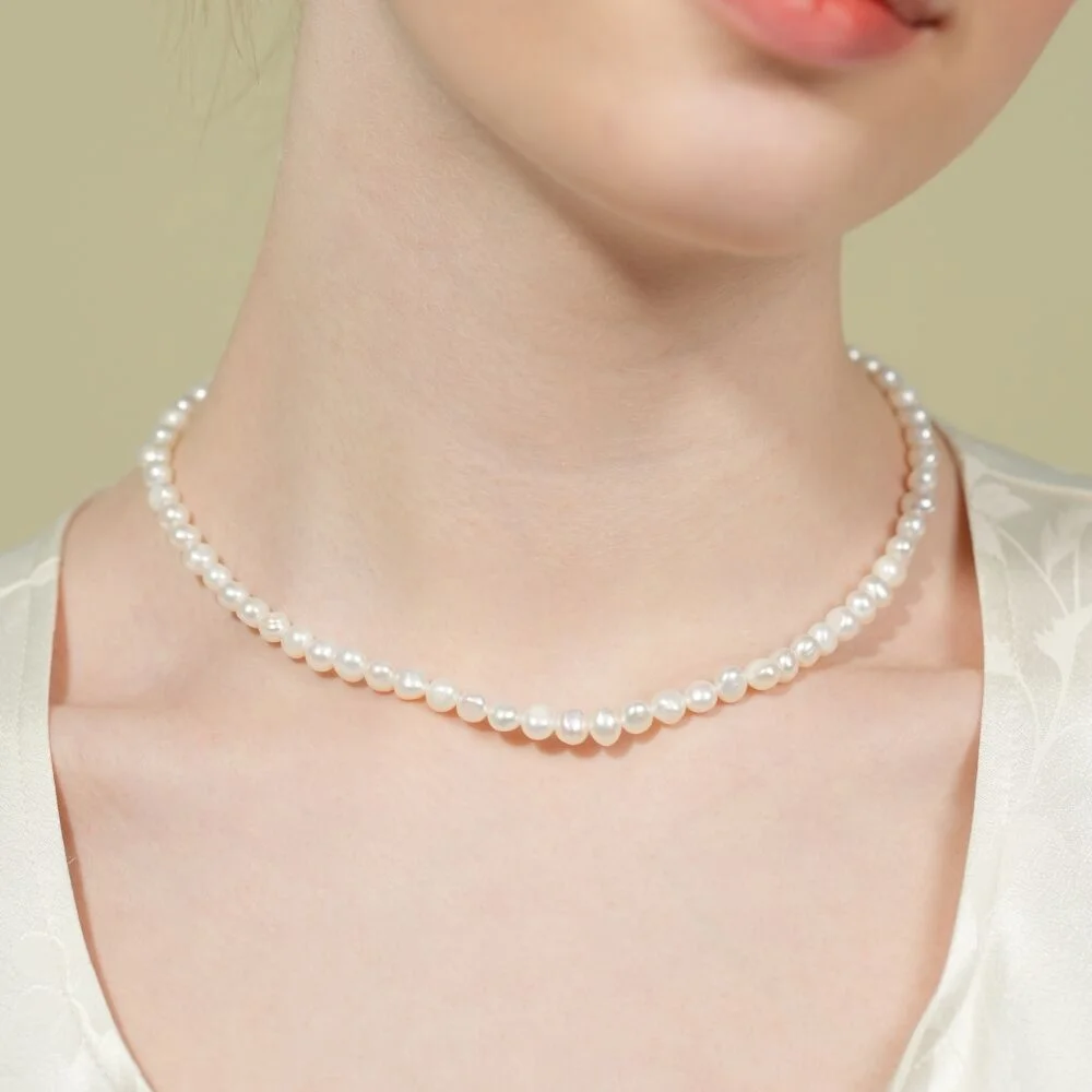 Relief water pearl simple Necklace 舒緩 米粒 淡水珍珠 層次 頸鏈 6mm