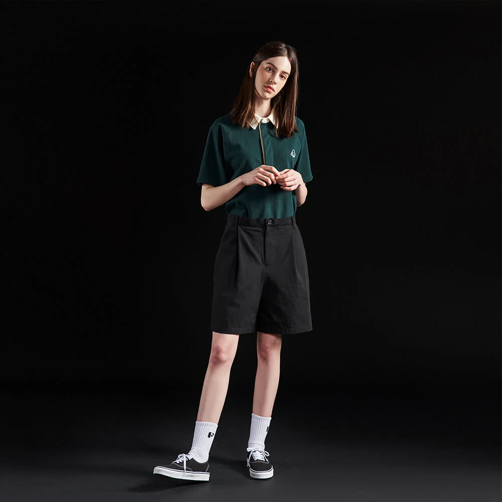 One tuck twill chino shorts_Women (Black)