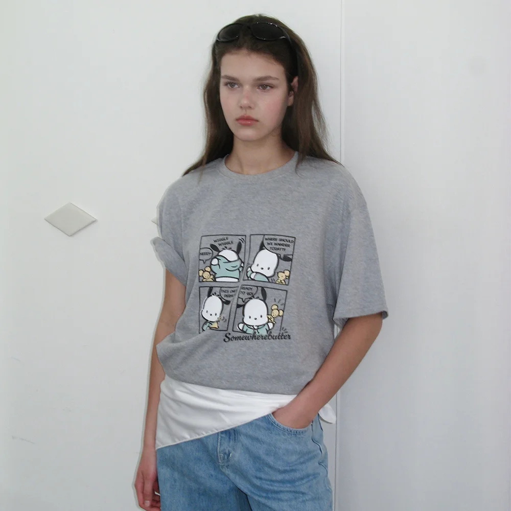 Cartoon Pochacco Over-Fit Top - Grey