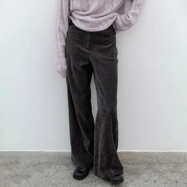(PT-5715)HIGH WAIST VELVET SEMI WIDE PANTS