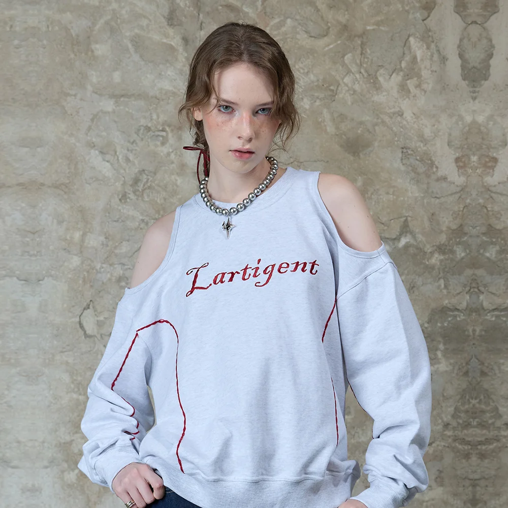 L13 CUT-OUT STITCH SWEATSHIRT(LIGHT GRAY)