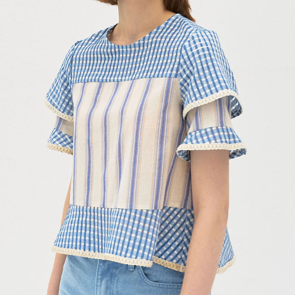 5S Sleeve-ruffle trimmed Blouse - Blue