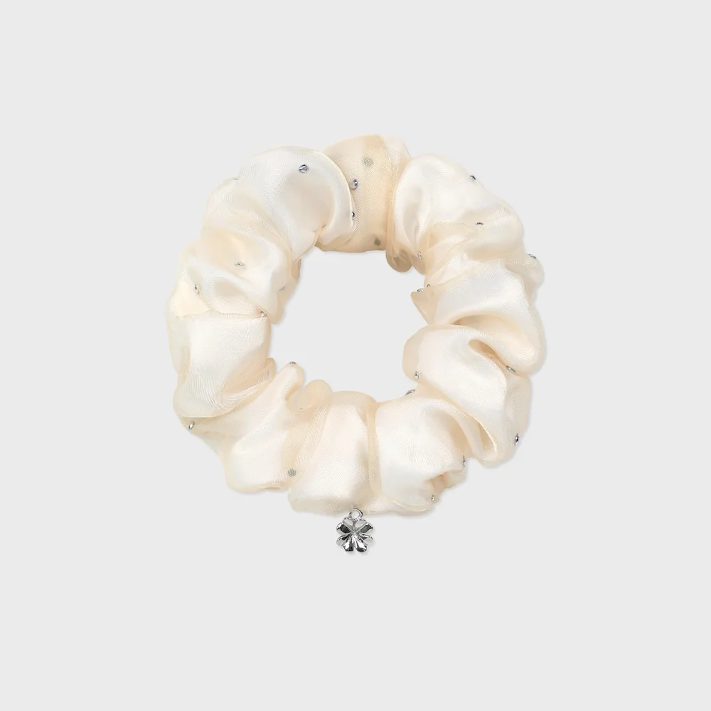 clover organza layered mini hair scrunchie ivory