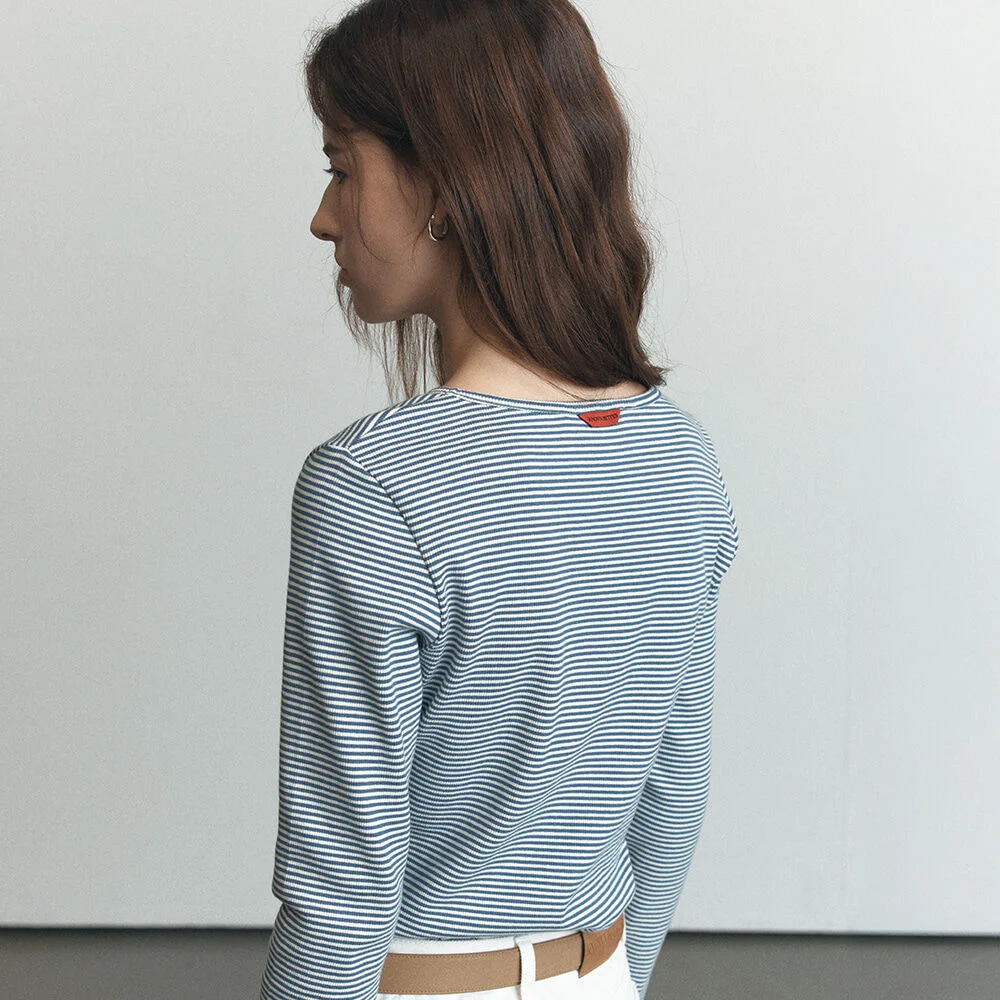 Soft ribbed basic longsleeve T-shirt _Blue stripe