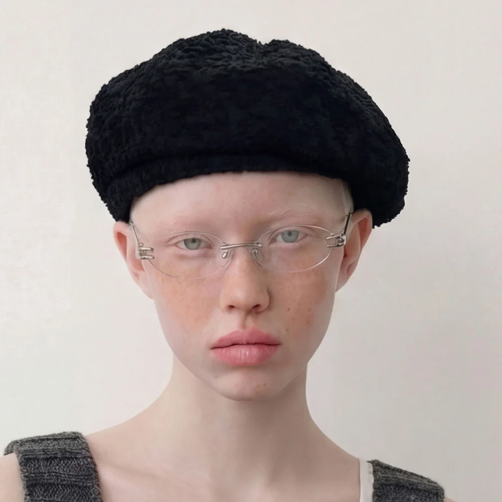粗獷 紋理 秋季 復古 日常 女裝 報童帽 貝雷帽 BREAD BERET / ROUGH TX / M BLACK