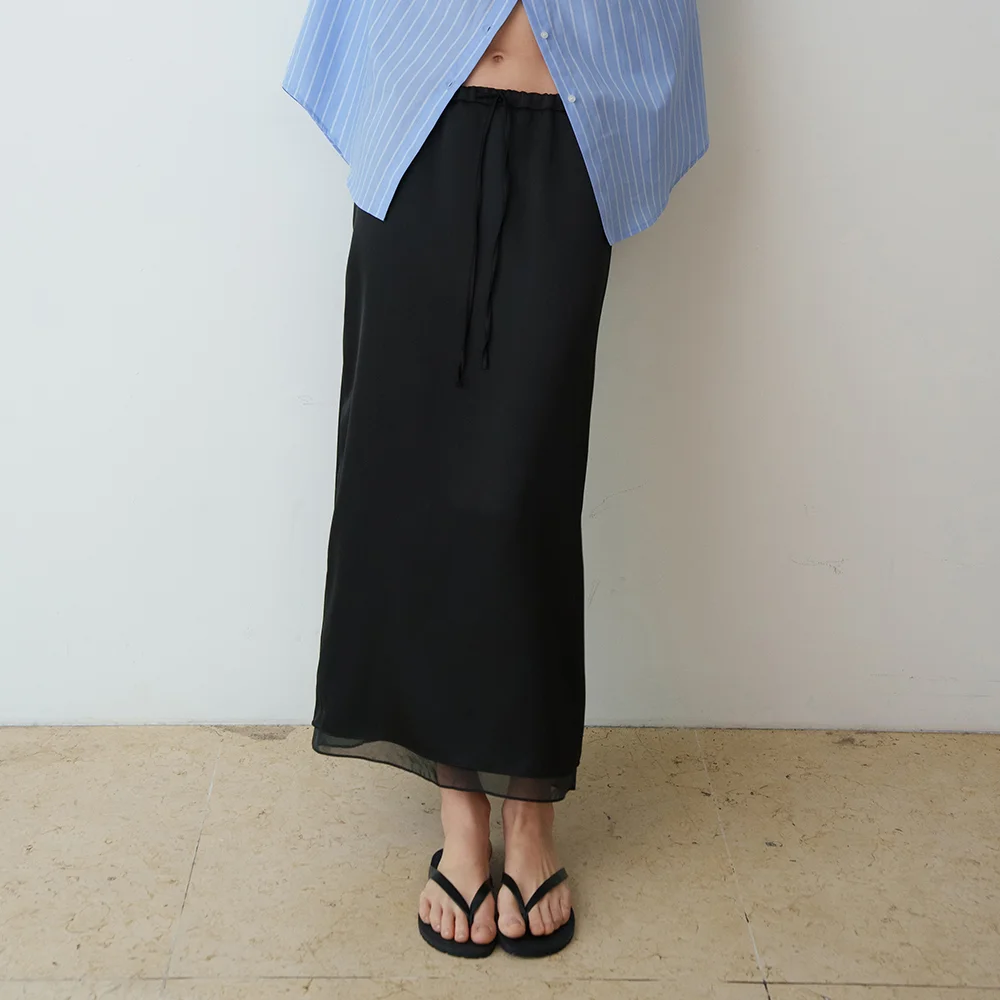 SATIN LAYER STRING SKIRT_BLACK