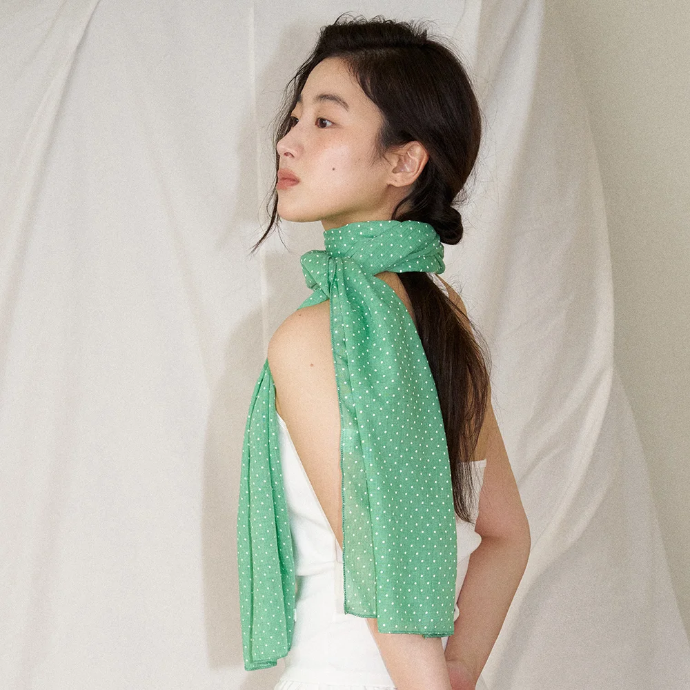 dot cotton long scarf - green