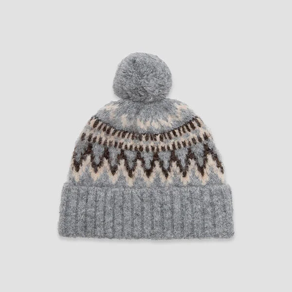 POMPOM KNIT BEANIE GRAY