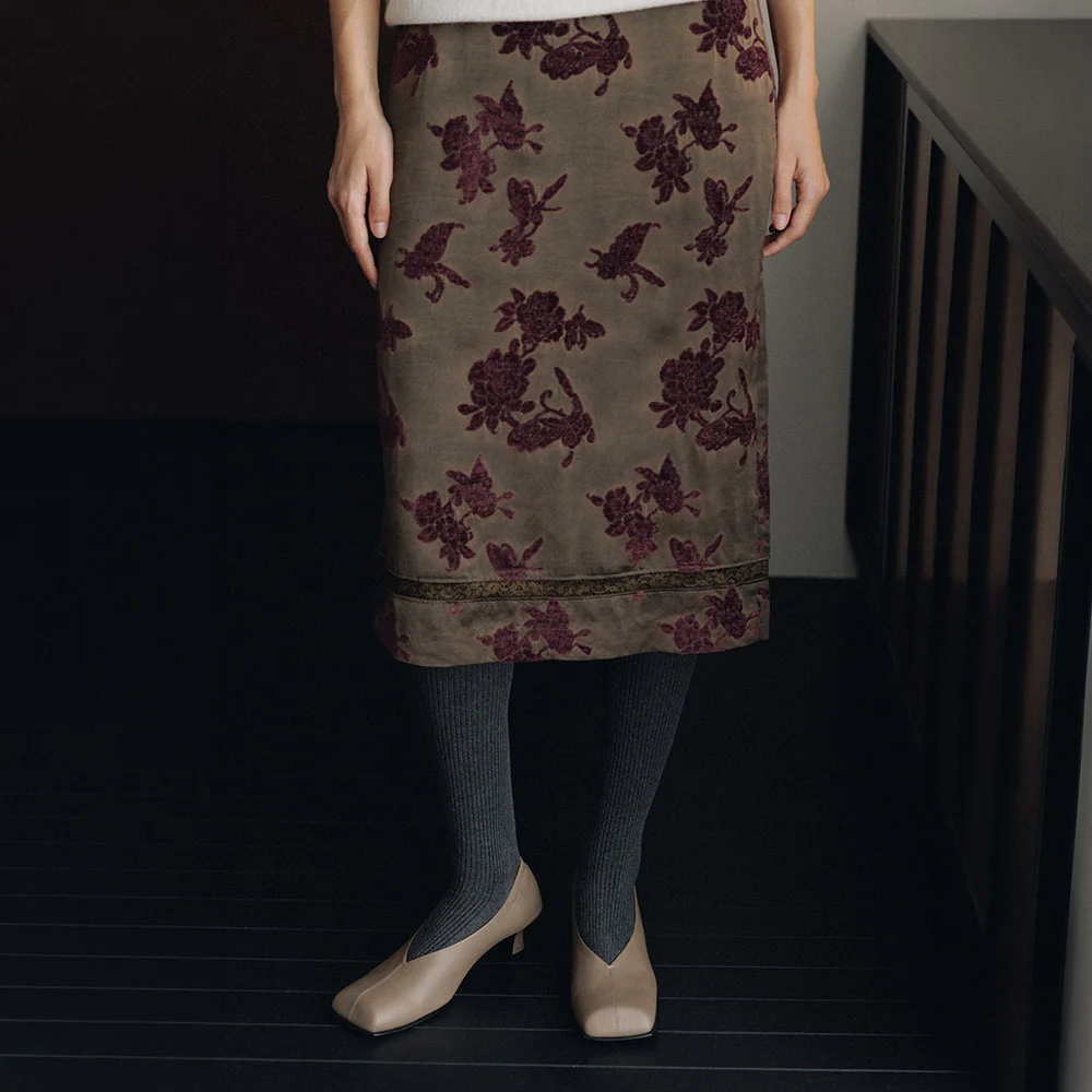 Floral Jacquard Lace Midi Skirt SW6AS877_2color
