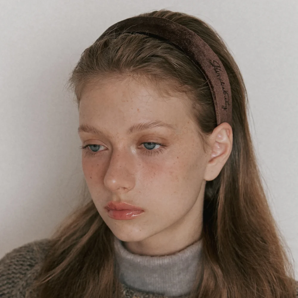 classic velvet logo head band - dark brown