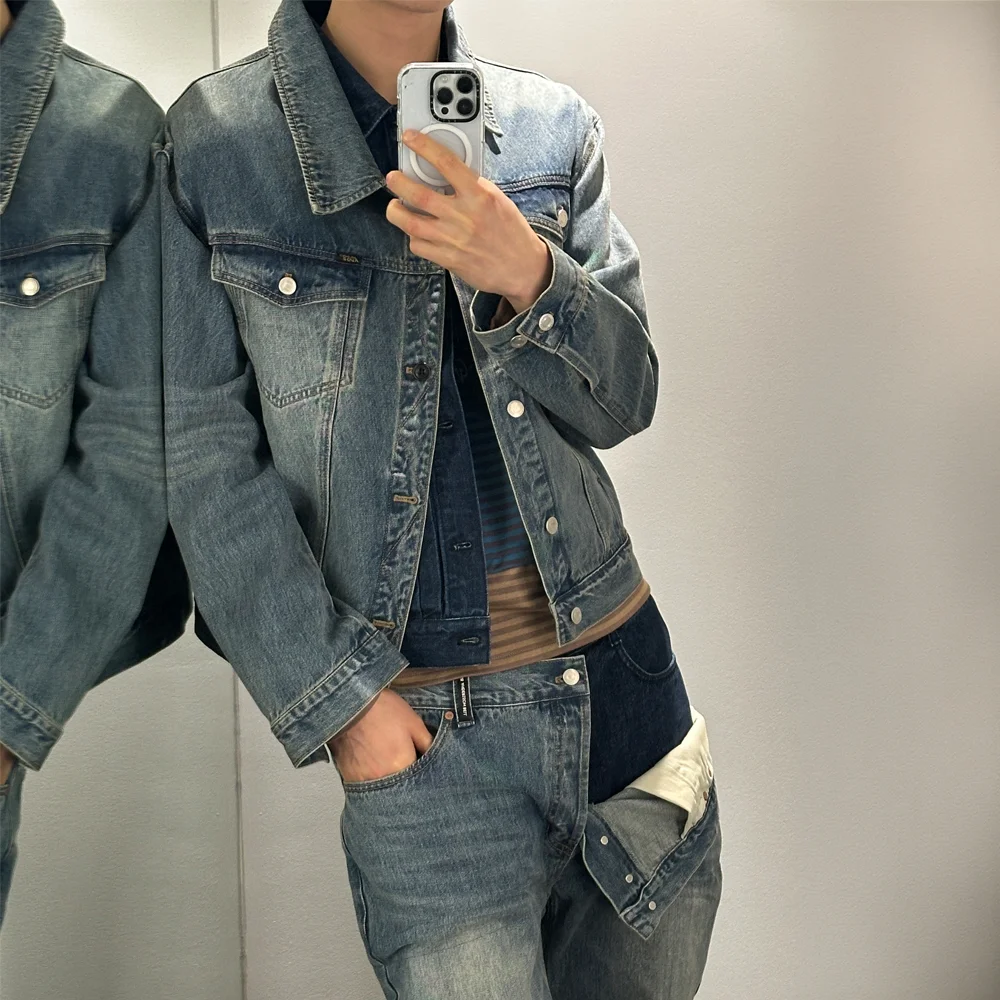 UNISEX ASYMMETRIC LAYERED DENIM JACKET awa747u(BLUE)