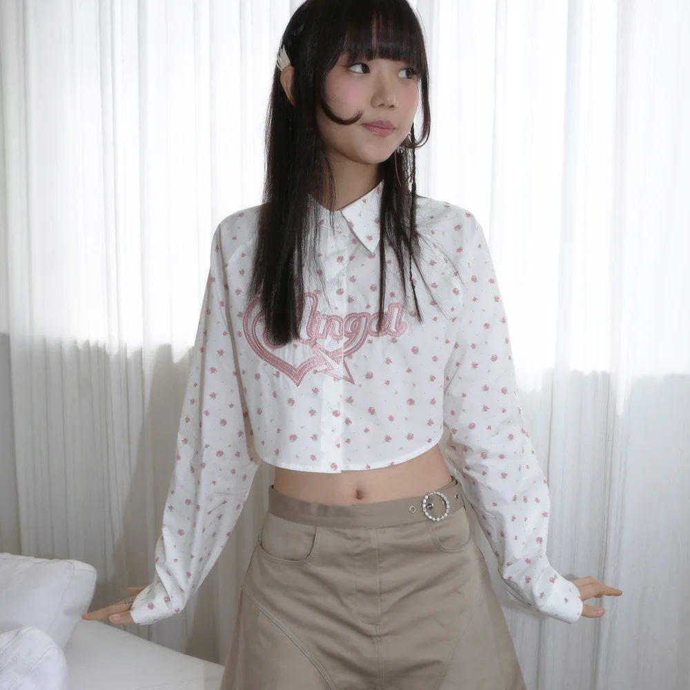 ANGEL EMBROIDERY CROP SHIRT FLORAL WHITE