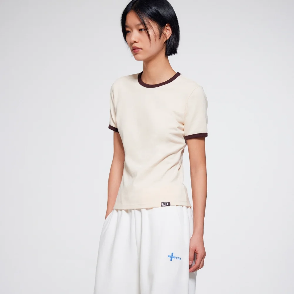 WOMEN COLOR EDGE SLIM T - YELLOW BROWN