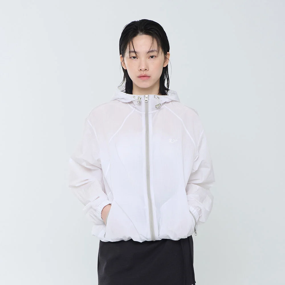 Unbal Curved Line Windbreaker Jacket_White