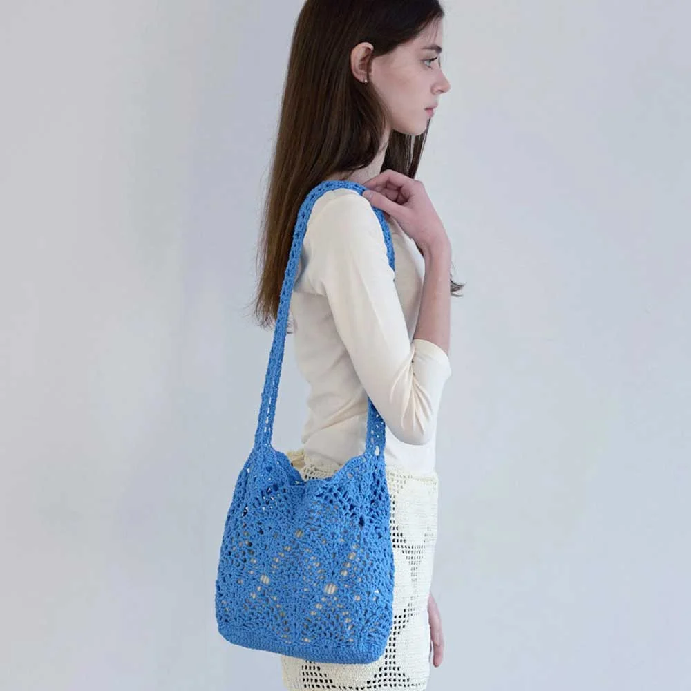 Pineapple Shoulder Bag _ Blue (菠蘿 手工製 鉤織 單肩袋)