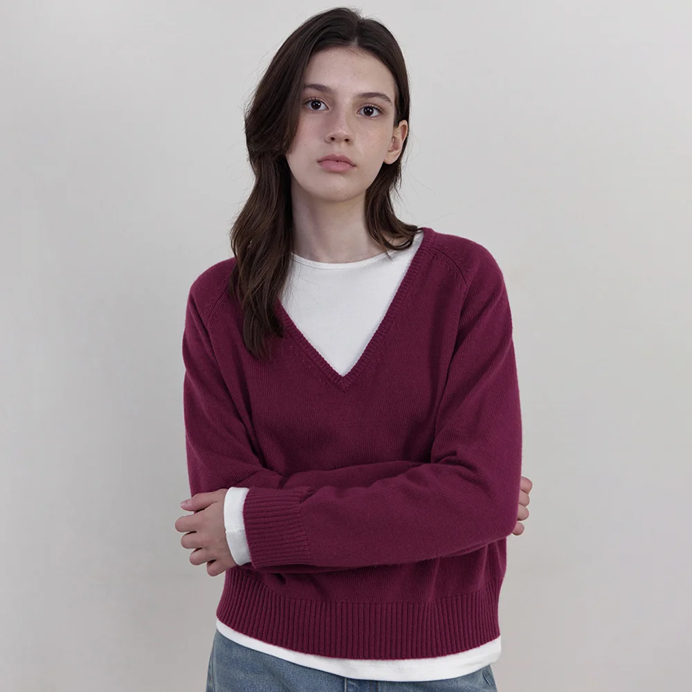 Nive Lambswool Deep V-Neck Knit_MAGENTA(WCB6KN75)