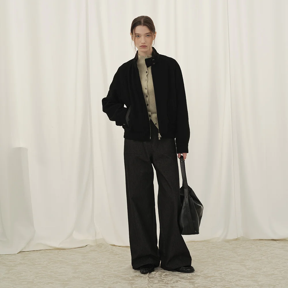 HIGH NECK WOOL BOMBER JACKET (moat black)