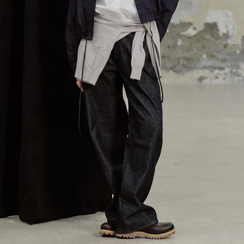 弧形 牛仔褲 M54 深 靛藍