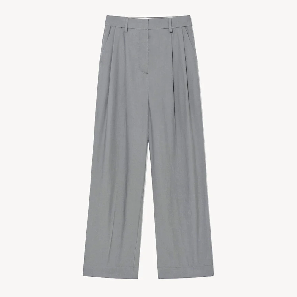 CUFF WOOL FABRIC TROUSERS_LIGHT GRAY